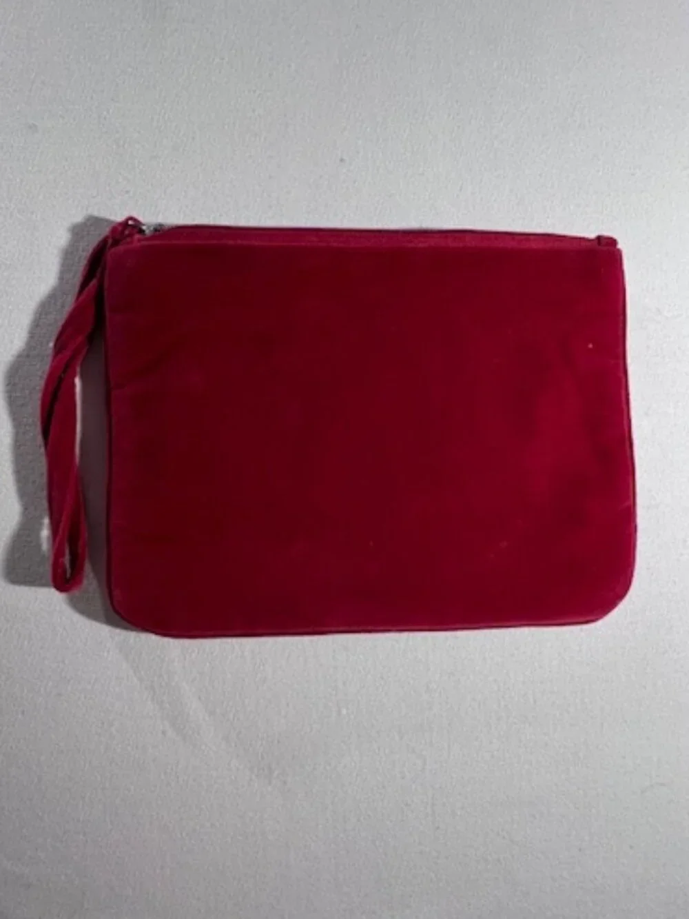 LANDS' END Needlepoint Geometric‎ Nordic Pouch Red and White Velvet back